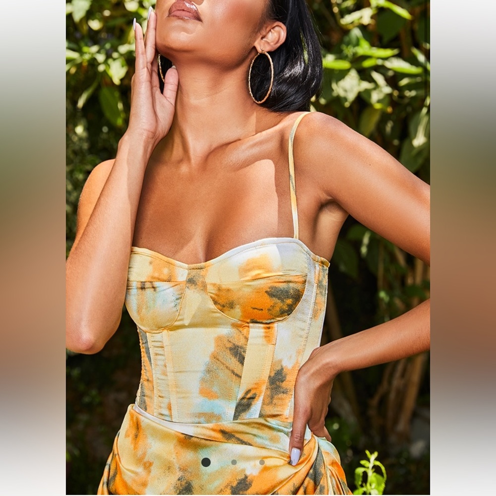 Orange tie dye corset and midi skirt(TWO PIECE)